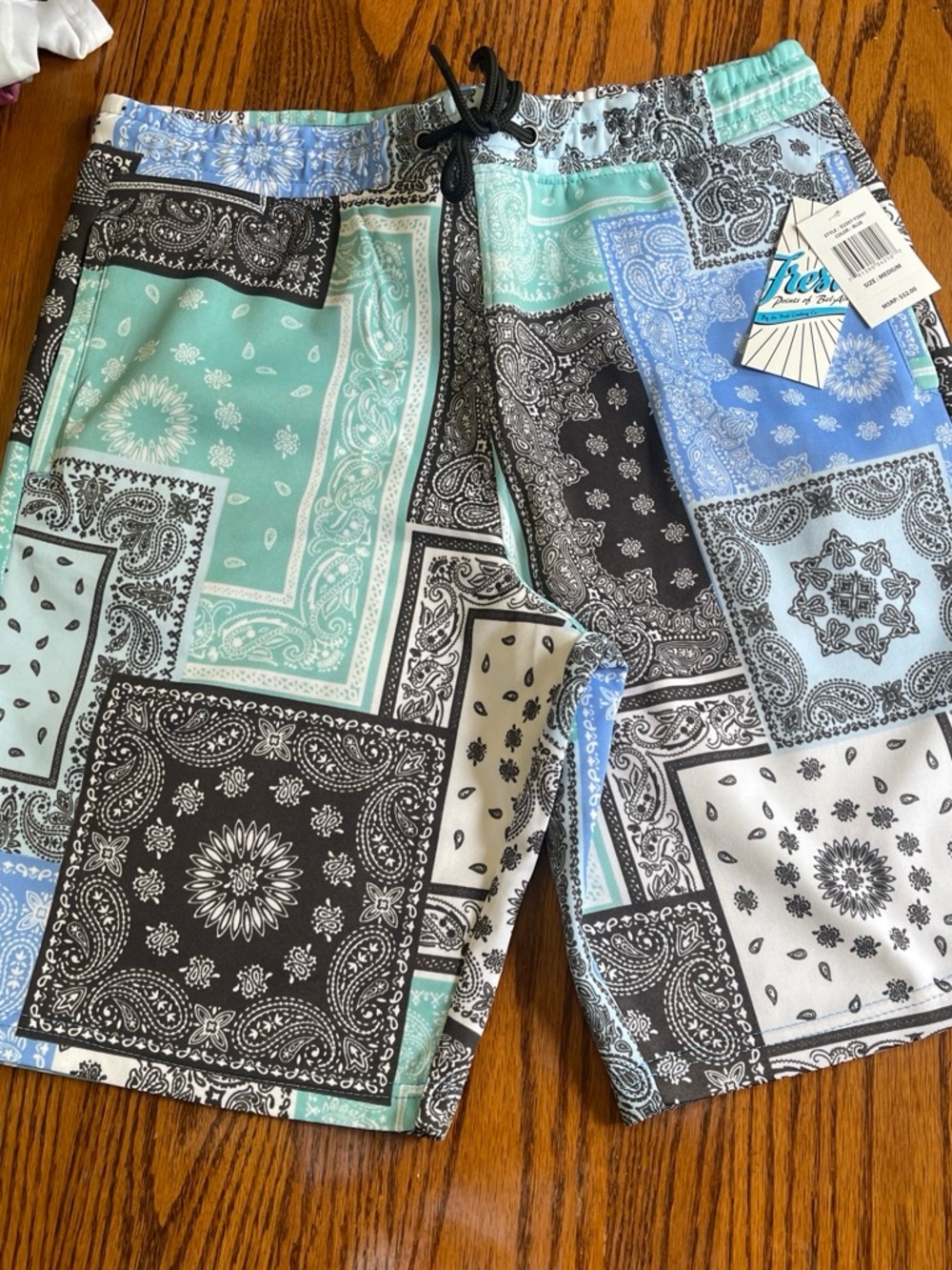 New MSRP $52 fresh prints Men's Patchwork Bandana - Aqua/Black/Light Blue